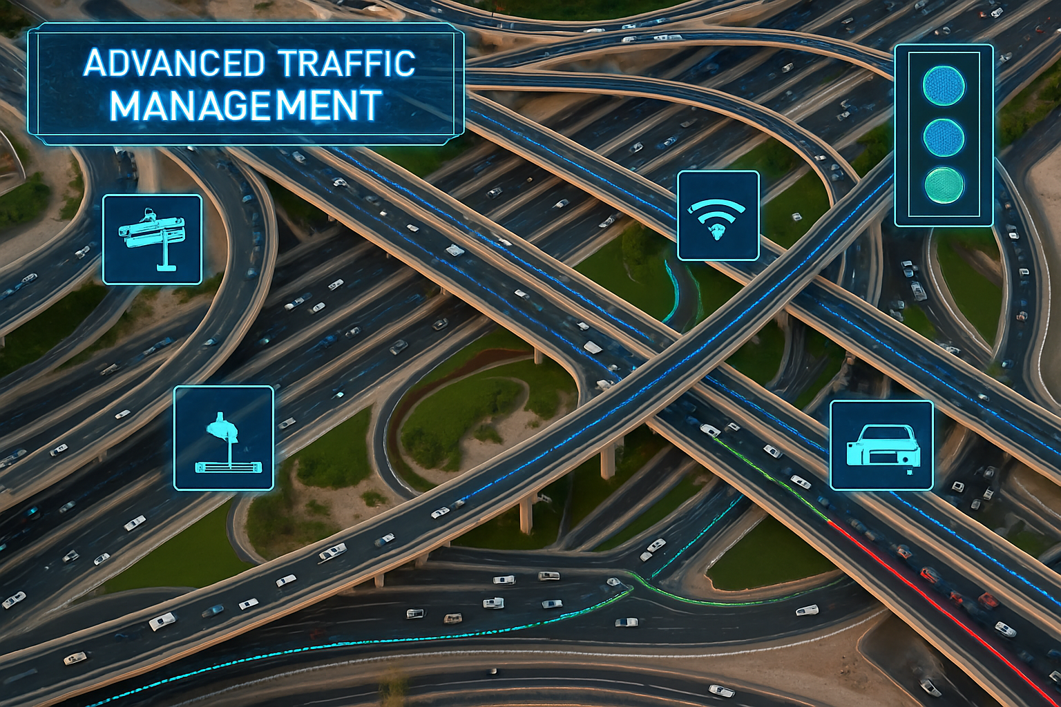 Aerial view of Dubai roads with advanced traffic management