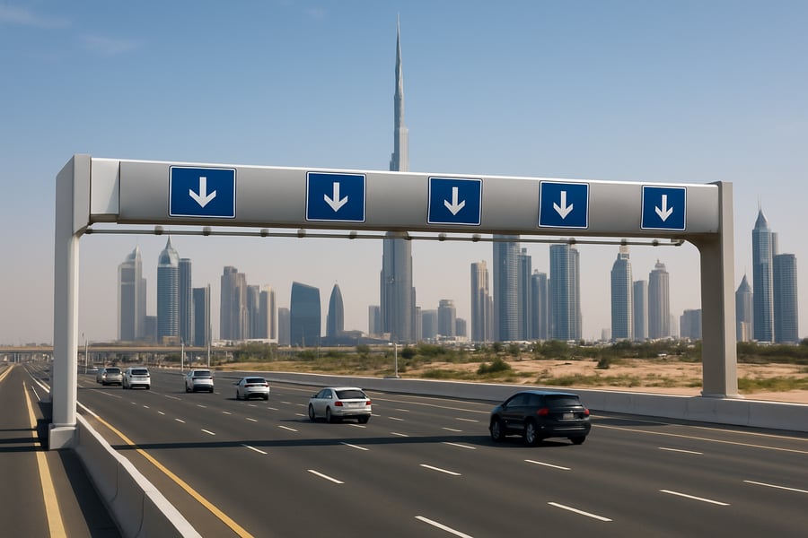 Dubai highway with electronic toll gates
