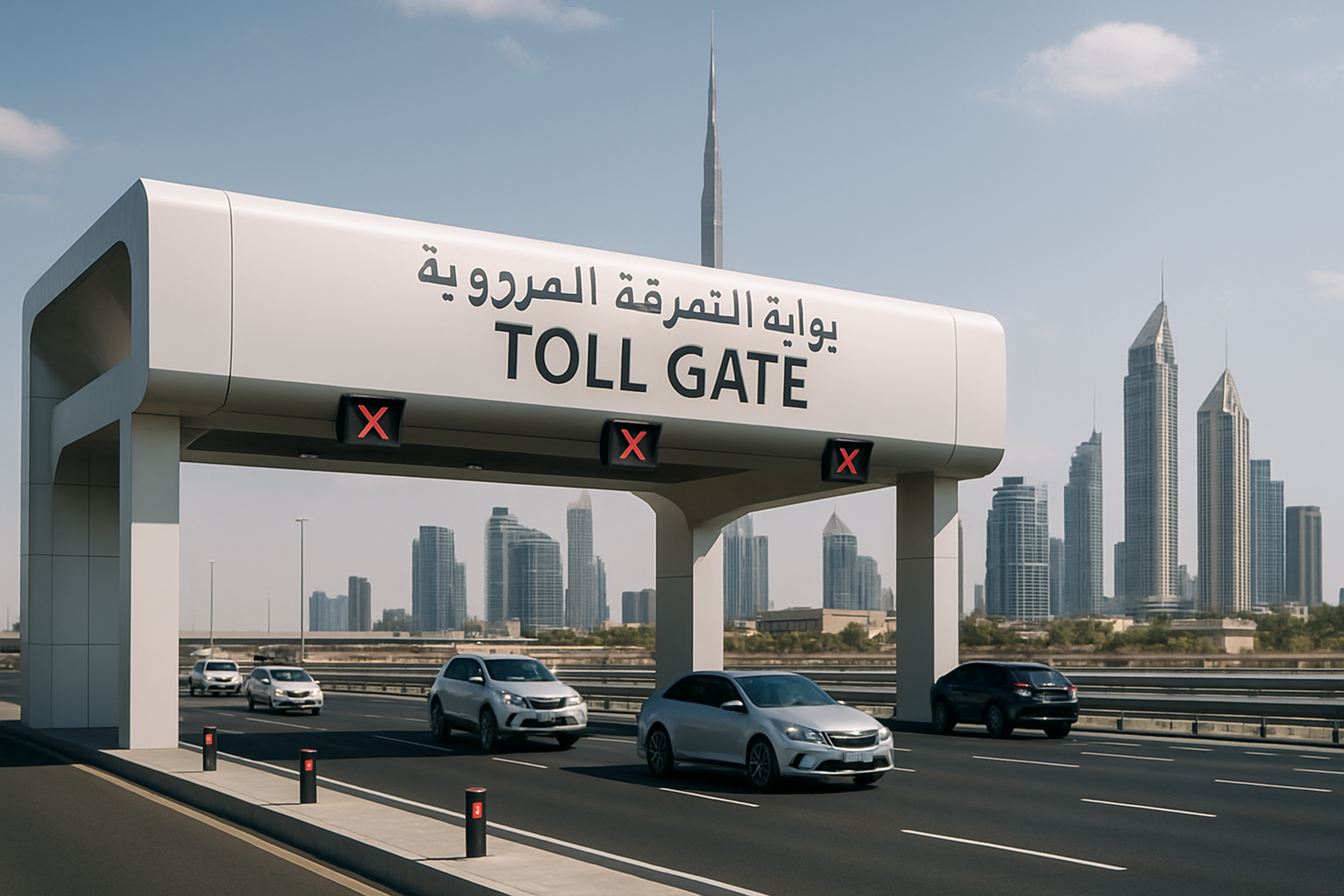 Modern toll gate on a Dubai highway