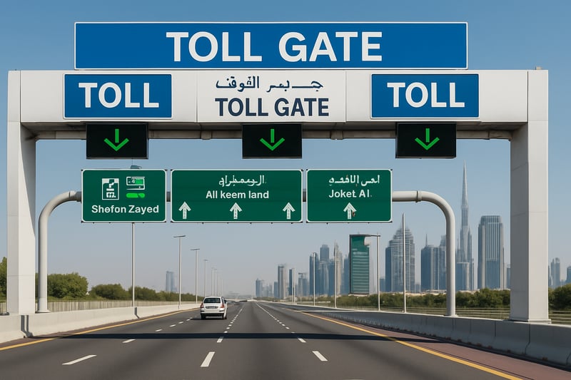 Modern toll road in Dubai with clear signage and efficient payment system